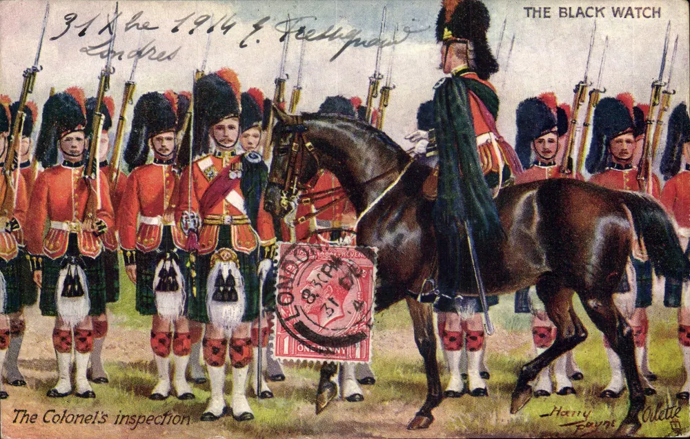The Black Watch — Inspeção do Coronel — Tuck's Post Card - Frente
