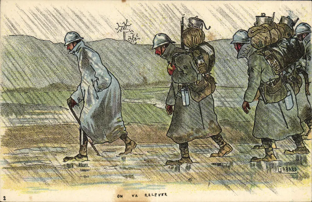 Soldados em marcha sob a chuva — Gabard — Série II - Frente