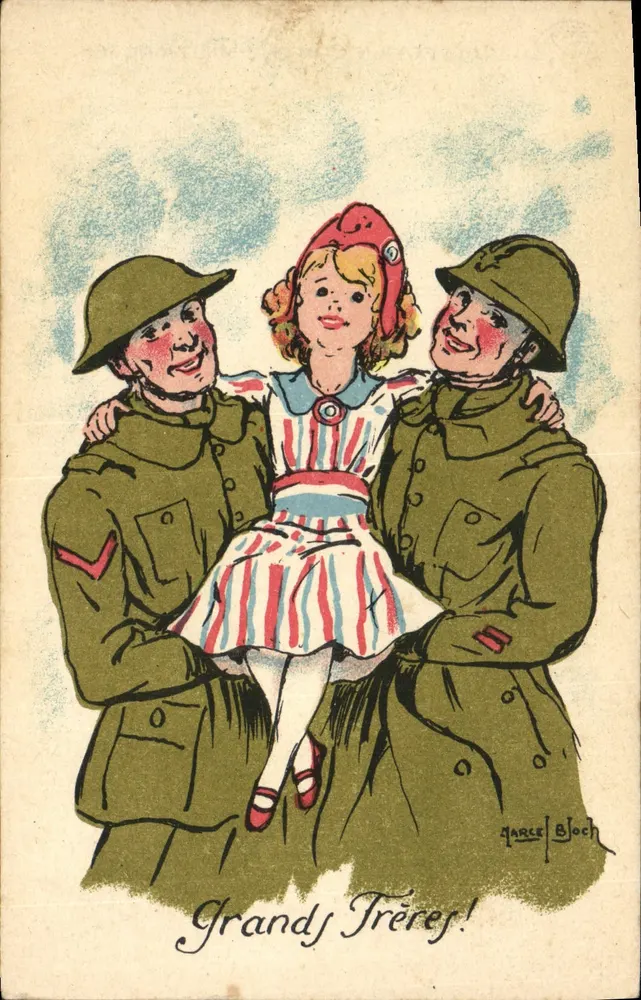 Zwei Soldaten und ein kleines Mädchen — 'Grand's Frères!' — Garse Bloch - Vorderseite