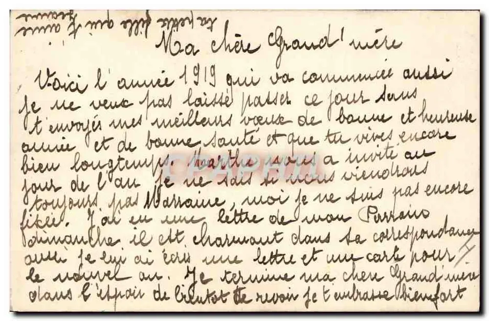 Blumen und Wünsche — Frohe und gesunde Neujahr! — Ansichtskarte aus dem Jahr 1919 - Rückseite