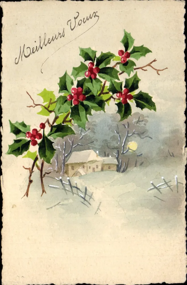 Eibe und Winterlandschaft — Gute Wünsche — Weihnachtskarte - Vorderseite