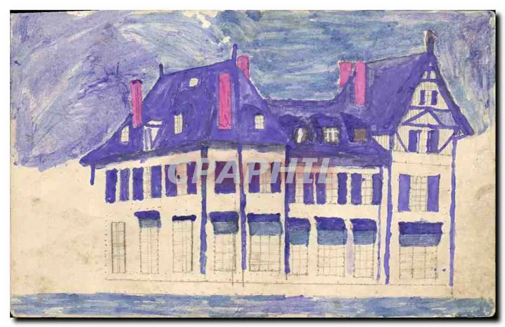 Schloss Vézelay — Tuschezeichnung und Aquarell — ohne Verleger und Seriennummer - Vorderseite