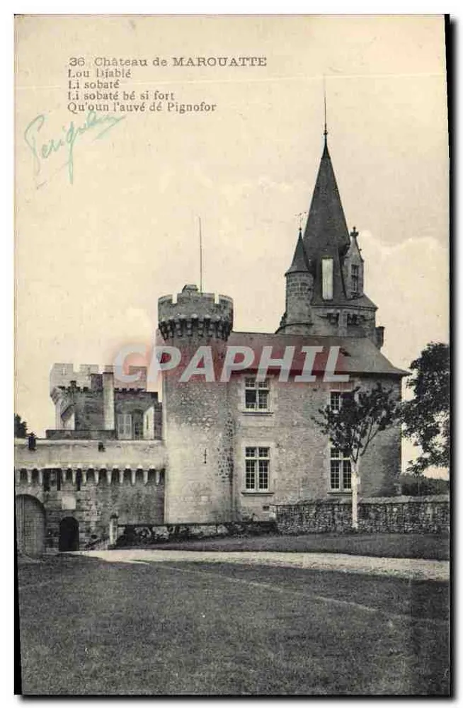Castelo de Marouatte — vista do castelo com torre e muralha — editor não identificado, n° 36 - Frente