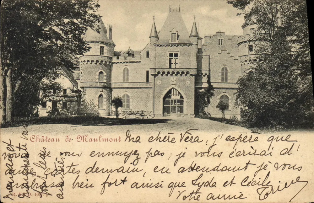 Castelo de Maulmont — vista do castelo com torres e portão — editor R. & N. D. n° 10177 - Frente