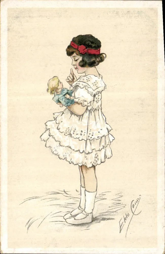 Mädchen mit Puppe — Illustration — Édito Coma, Serie N.011 - Vorderseite