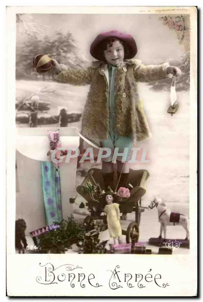 Kind in Winterkleidung — Frohe Neujahr — Verlag ELD n°624 - Vorderseite