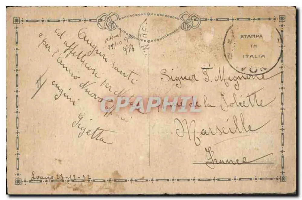 Enfants anges jouant près d'un sapin de Noël — une poupée dans un berceau — éditeur STAMPA IN ITALIA - Rückseite