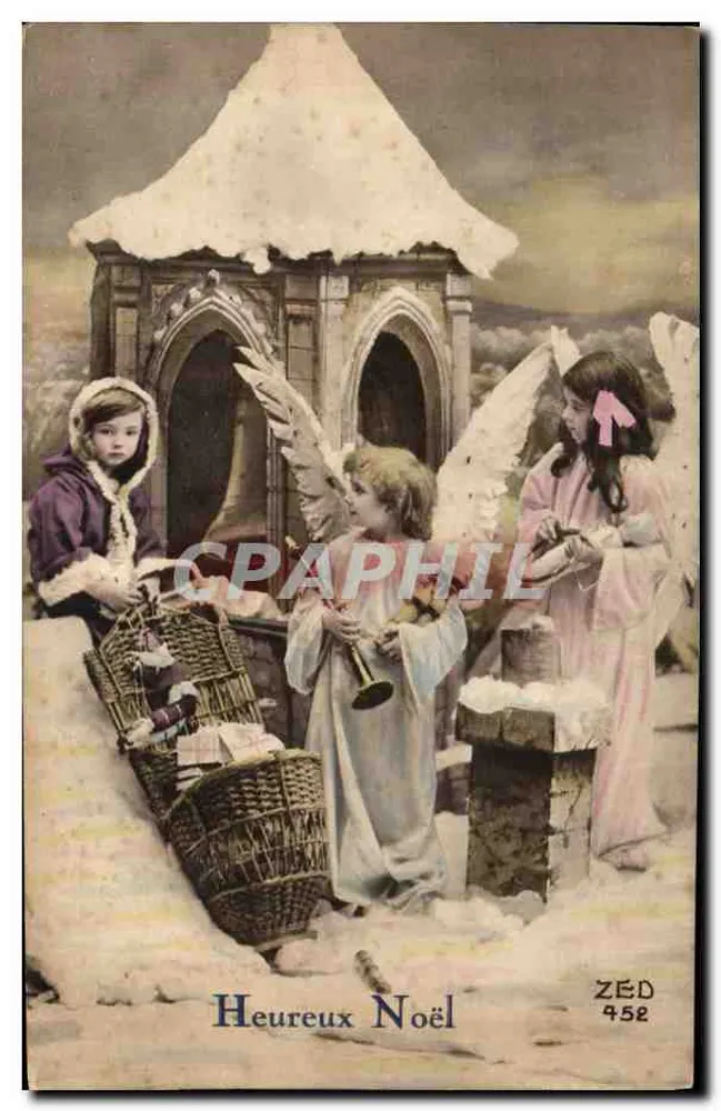 Enfants et anges dans un paysage hivernal — Heureux Noël — ZED 452 - Recto