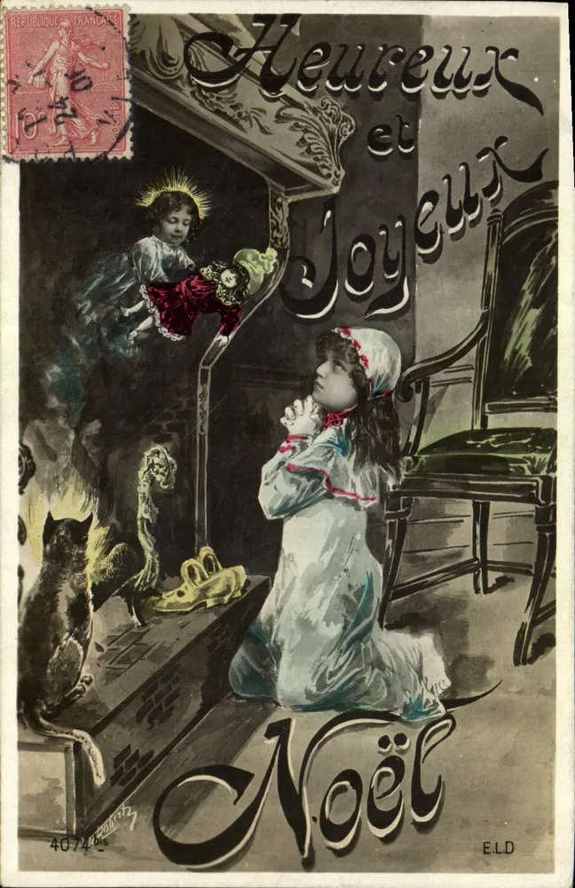 Enfant priant un ange de Noël — E.L.D. — n° 4074 - Recto