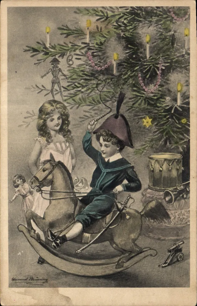 Kinder, die nahe bei einem Weihnachtsbaum spielen — Hermann Penning — Verlag nicht sichtbar - Vorderseite