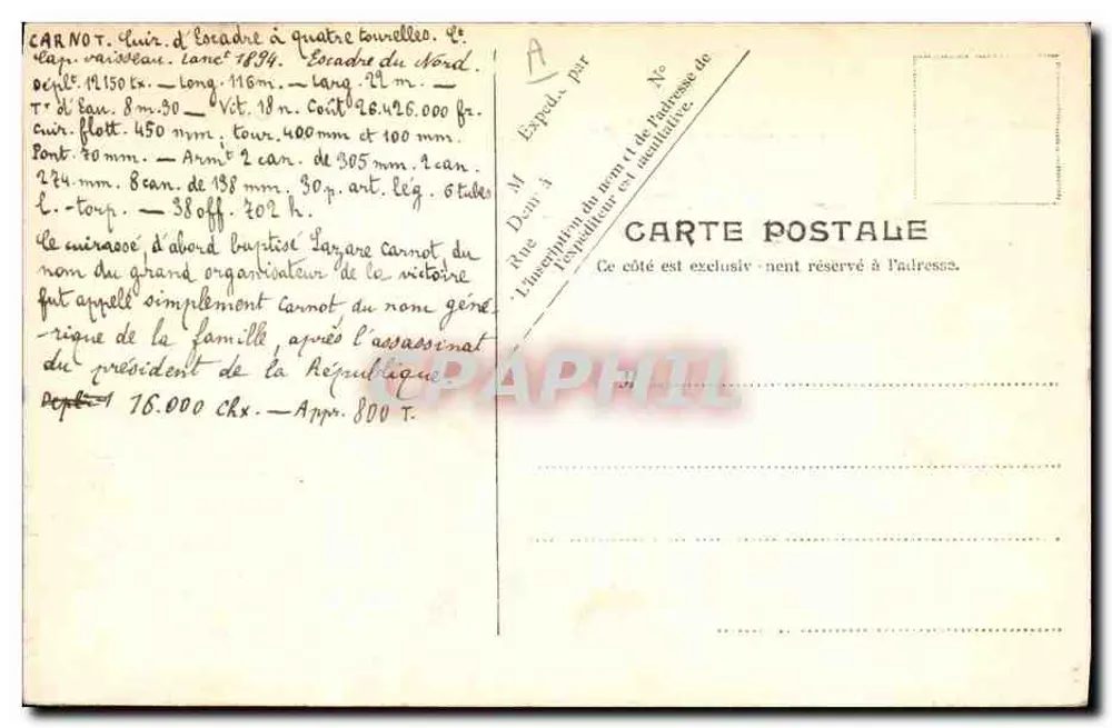 Le Carnot — Croiseur da Marinha Francesa — V.P. Paris No. 2 - Verso