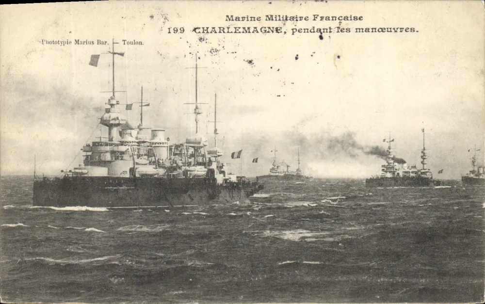 Charlemagne — Kreuzer der französischen Marine während der Manöver — Phototypie Marius Bar, Toulon. - Vorderseite