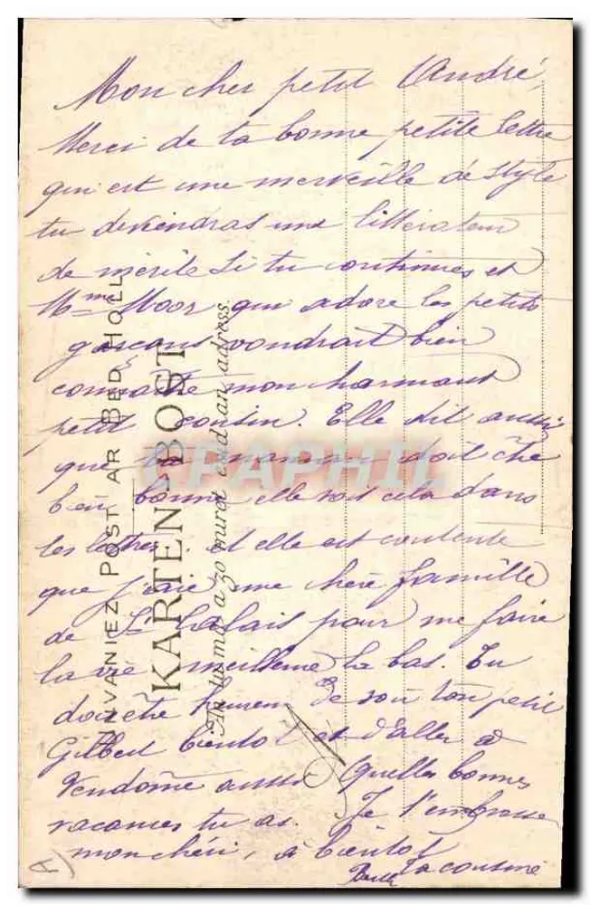 Um Garoto de Gourin — Estudo dos Trajes do Morbihan — Coleção Viala, Quinoyer, n°1445 - Verso