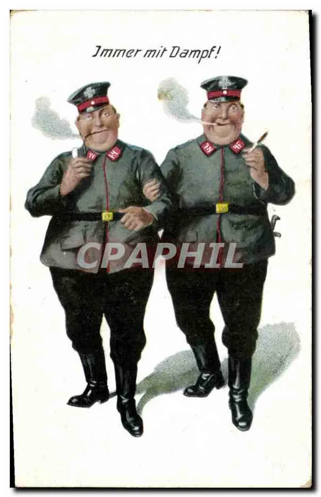 Dois oficiais alemães fumando — caricatura — W+S Série 968/V - Frente