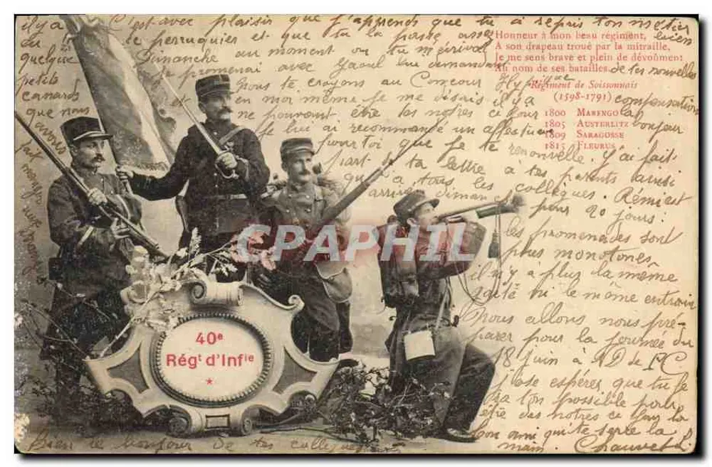 Soldati del 40° Reggimento d'Infanteria — 1898-1905 — editore sconosciuto, n° di serie 40° Rég' d'Inf'le - Recto