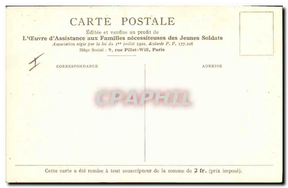 Retrato de um soldado sorridente — desenho a lápis — assinado por Érmond Lataux - Verso