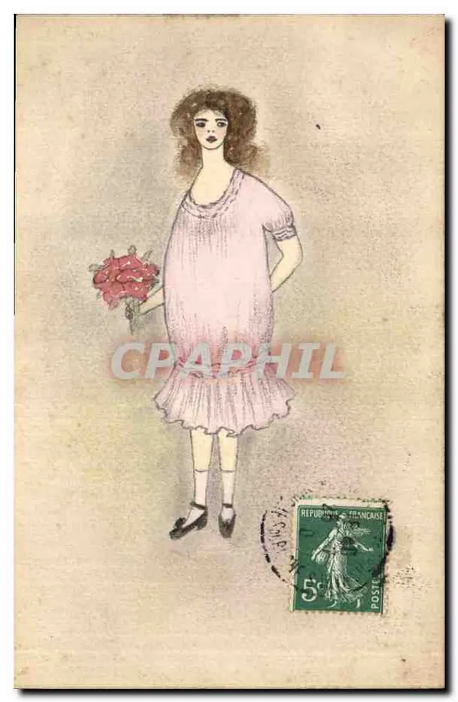 Junge Frau in einem rosa Kleid mit Blumenstrauß — Illustration — Verlag nicht sichtbar - Vorderseite