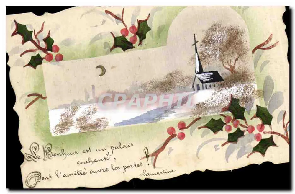 Schloss unter Schnee — Weihnachtsillustration — unbekannter Verlag - Vorderseite