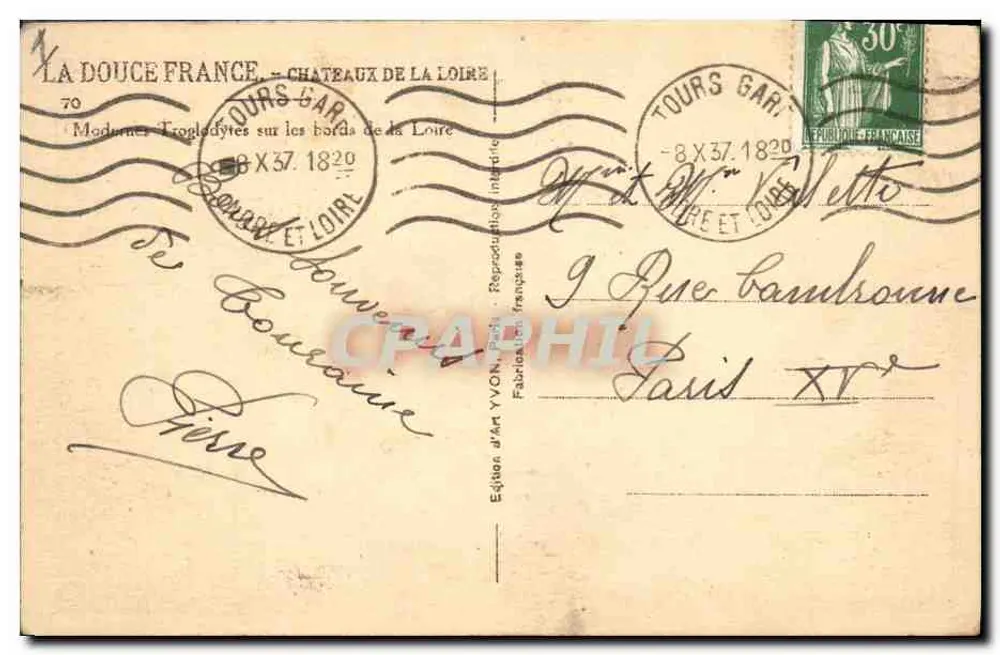 Höhlen und Schlösser der Loire — Tours-Gari — Édition d'Art Yvon - Rückseite