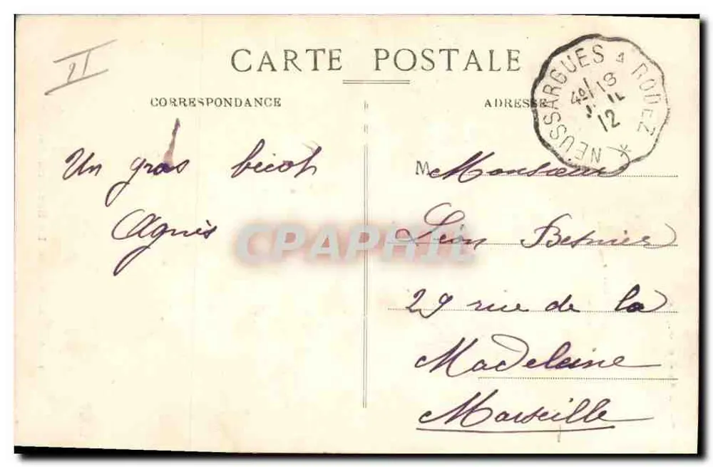 Frau im traditionellen Bretonischen Kleid — ein Kind wiegt — Le Berceau (Lou Bret), Auvergne — Verleger nicht sichtbar, Seriennummer 93 - Rückseite