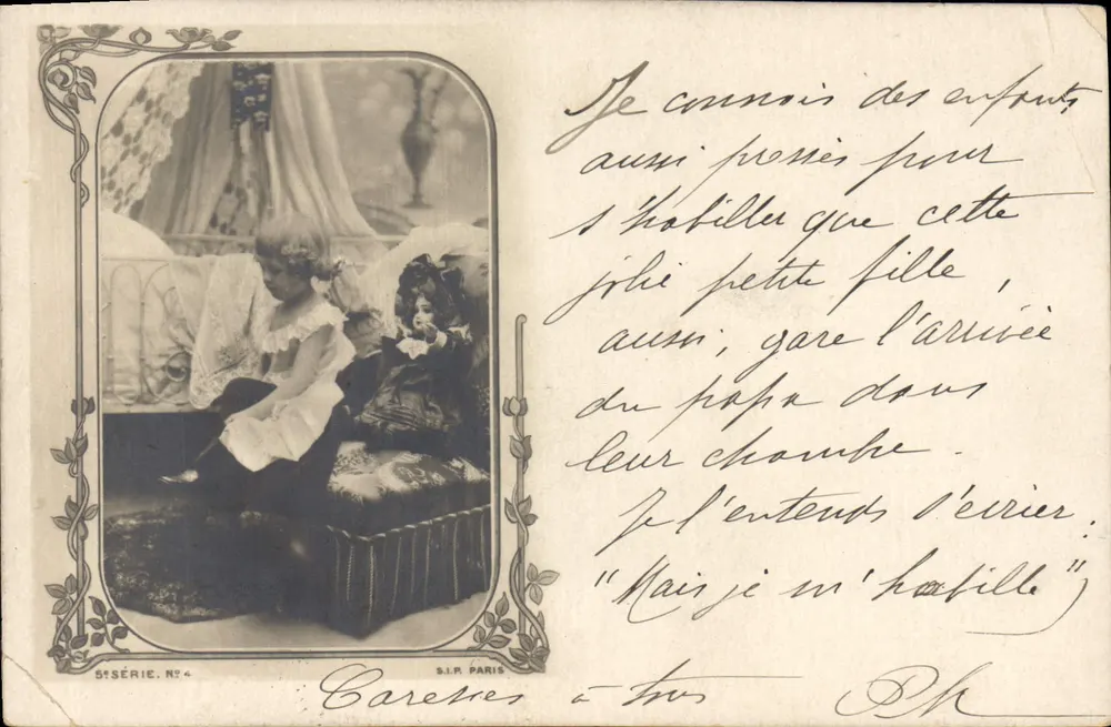 Deux enfants dans une chambre — scène intime — S.I.R. PARIS, 1ère série n°4 - Vorderseite