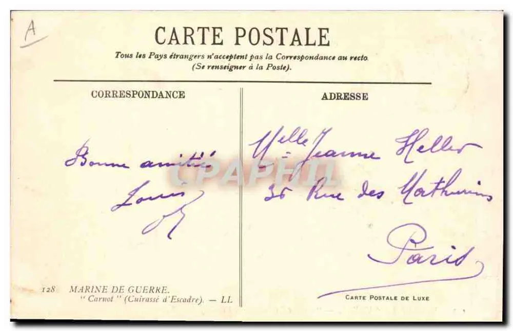Marine — « Carnot » (Panzerkreuzer) — LL - Rückseite
