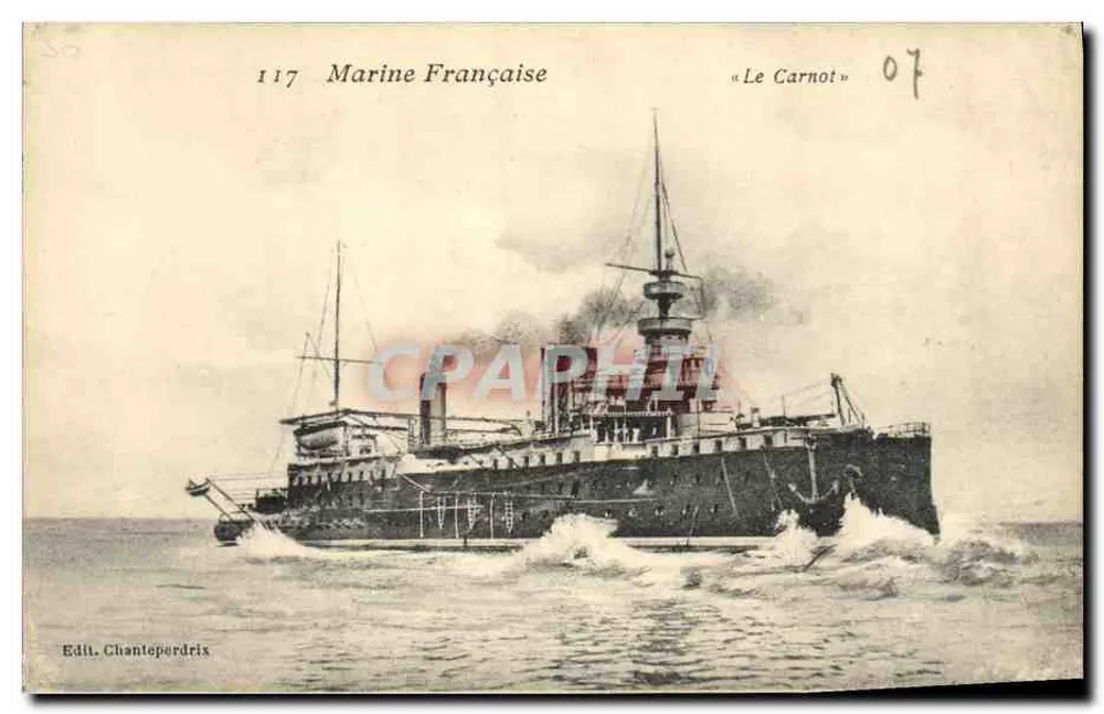 Le Carnot — Cruiser da Marinha Francesa — Edit. Chanteperdrix n°117 - Frente