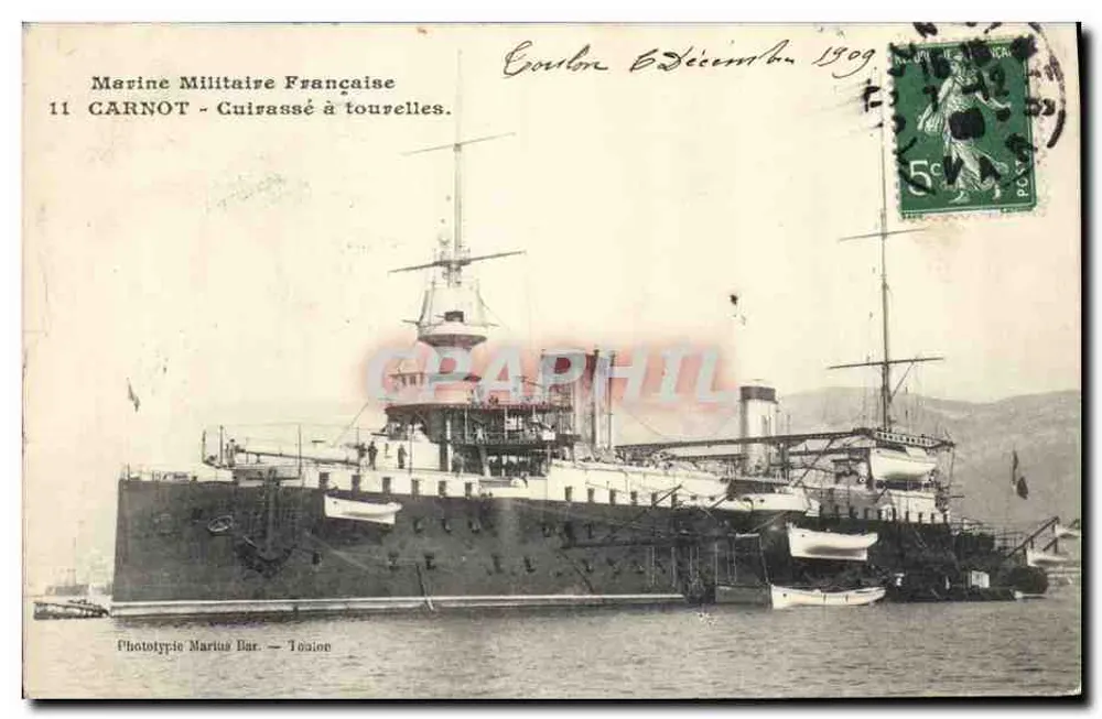 Cuirassé Carnot — Marine Militaire Française — Phototypie Marius Bar — Toulon - Vorderseite