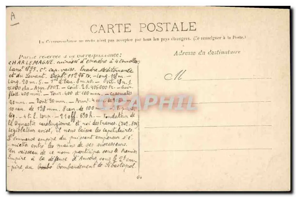 Charlemagne — Panzerkreuzer mit Türmen — Guende phot. Marseille n°322 - Rückseite