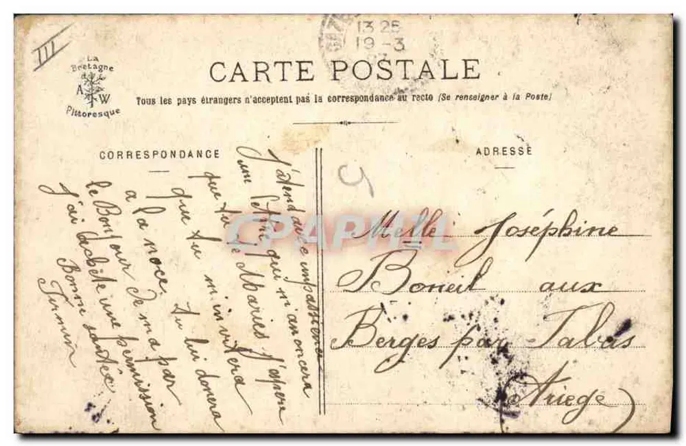 La Bretagne Pittoresque — Costume de Scaer — editor La Bretagne Pittoresque, n° 1141 - Verso