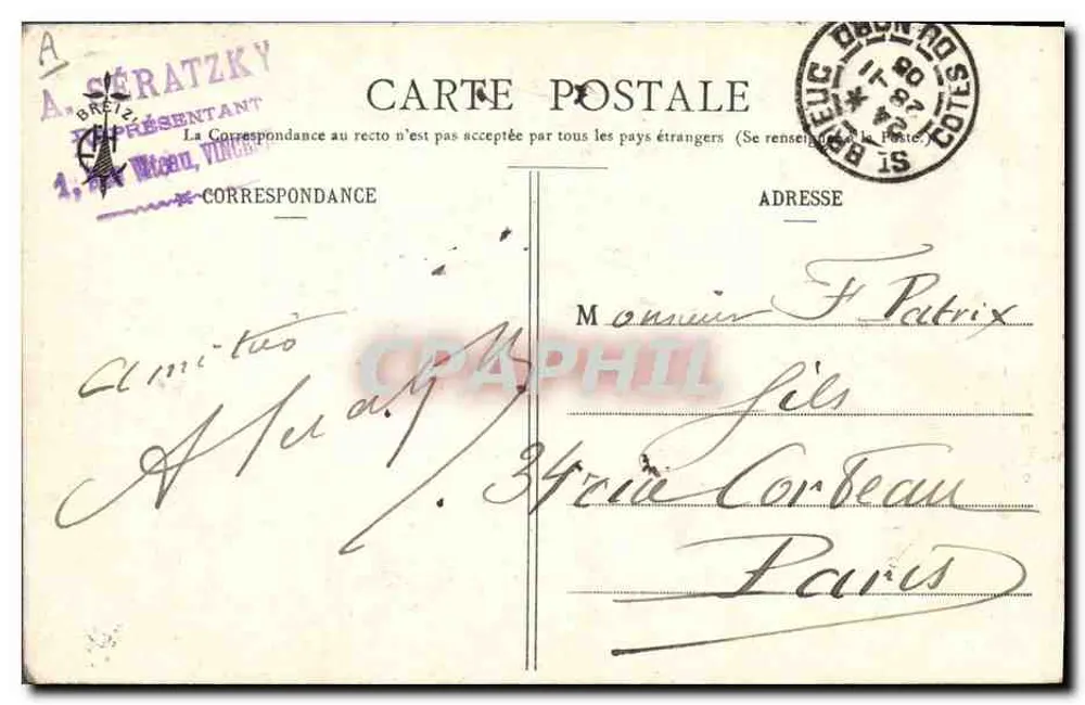 As Toalhetas Bretãs — SCAER — Coleção E. Hamonic — n°1719 - Verso