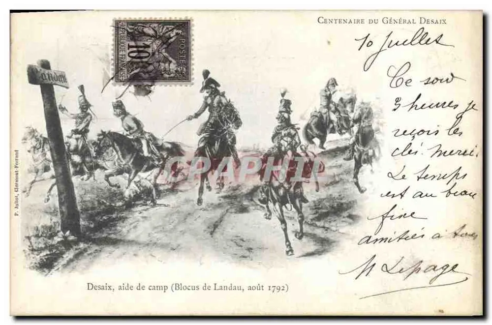 Désaix, Adjutant (Blockade von Landau, August 1792) — 100. Jubiläum des Generals Désaix — Verleger P. Jublot, Éléonore Peyrard - Vorderseite