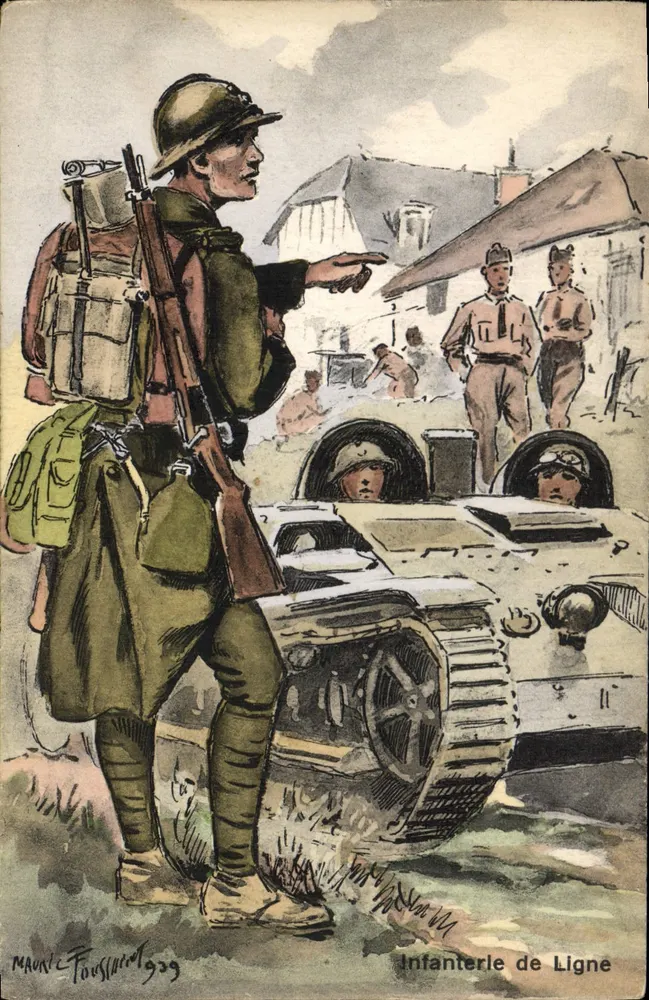 Linieninfanterie — Soldat, der ein Panzer führt — Mauny-Fouschard 1939 - Vorderseite