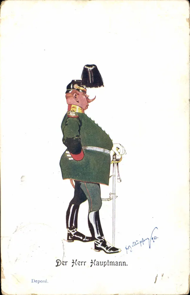 Caricature d'un officier — Hauptmann — éditeur J. Stimpfley & Cie, n° 11 - Frente