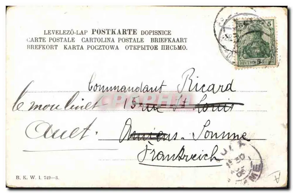 Caricature d'un officier — Hauptmann — éditeur J. Stimpfley & Cie, n° 11 - Verso
