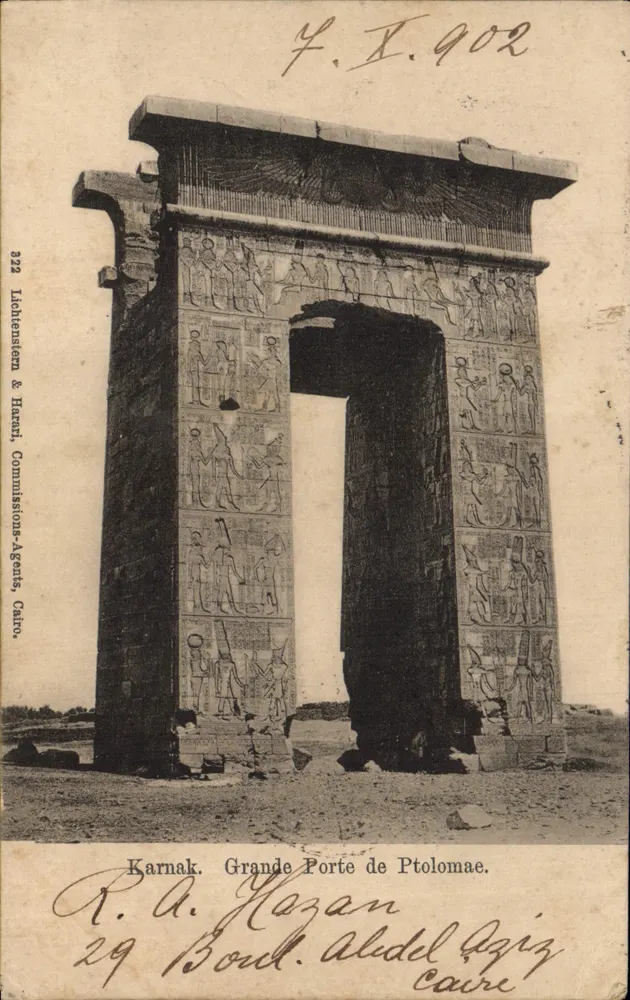 Karnak. Gran Puerta de Ptolomeo — Liechtenstein & Harari, Commissions-Agents, El Cairo, n° 322 - Anverso