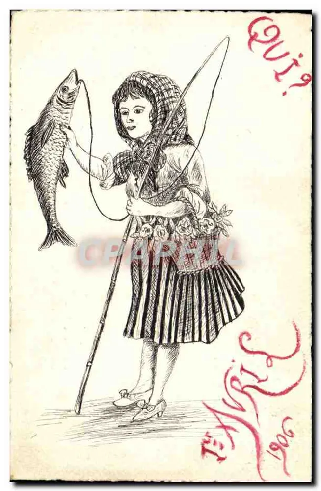 Mädchen, das einen Forellen fängt — Illustration — unbekannter Verlag - Vorderseite