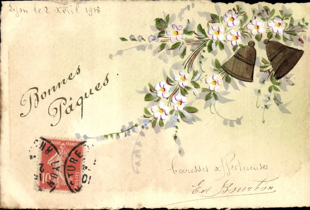 Lyon — Frohe Ostern — Ostern-Postkarte 1915 - Vorderseite
