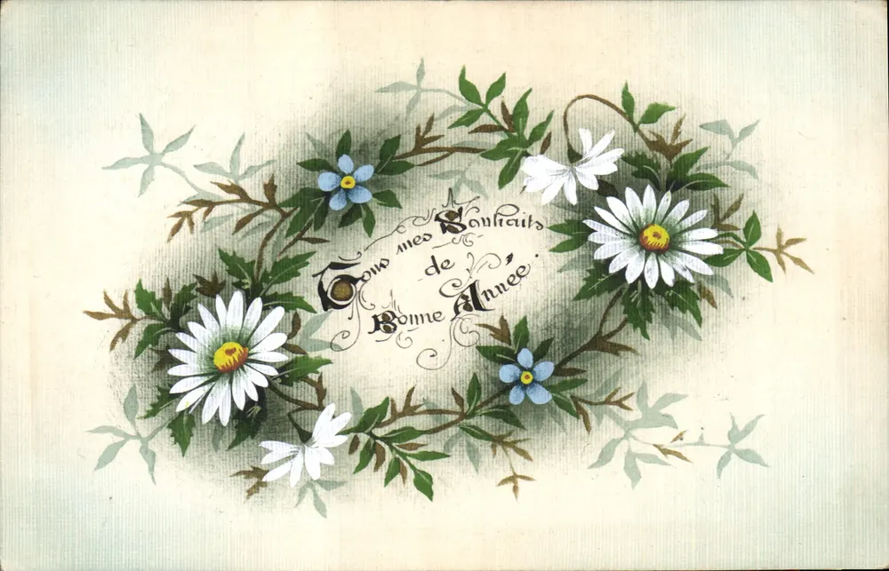 Blumen und Wünsche — Jahresgrußkarte — F.J.R. Paris - Vorderseite