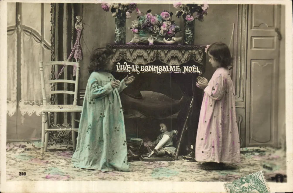 Zwei Kinder vor einem Kamin — 'VIVE LE BONHOMME NOËL' — n°316 - Vorderseite