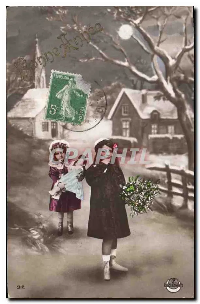 Zwei Kinder im Winter — Schneelandschaft — Verlag CROISSANT, n°312 - Vorderseite