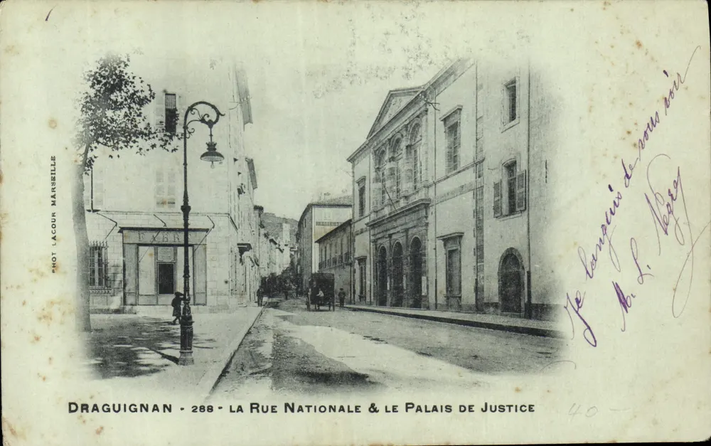 Draguignan — Nationalstraße & das Palast der Gerechtigkeit — Fot. Lacour, Marseille, n°288 - Vorderseite