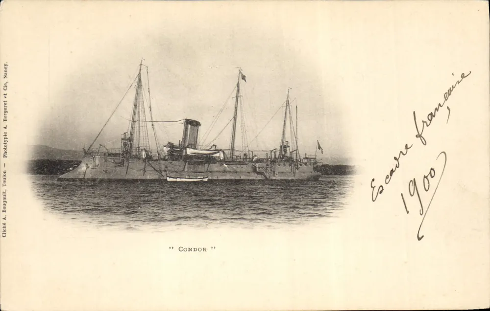O navio "Condor" — Escarre francesa, 1900 — Cliché A. Bougault, Phototypie A. Bergaret et Cie, Nancy - Frente