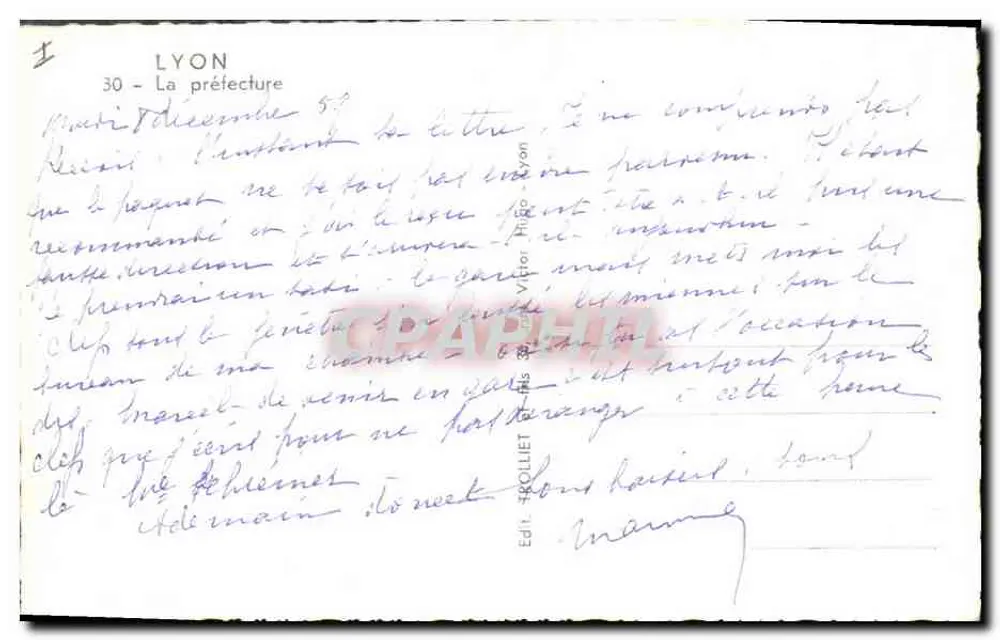 Lyon - A prefeitura — editor V. Huguet, n° 30 - Verso