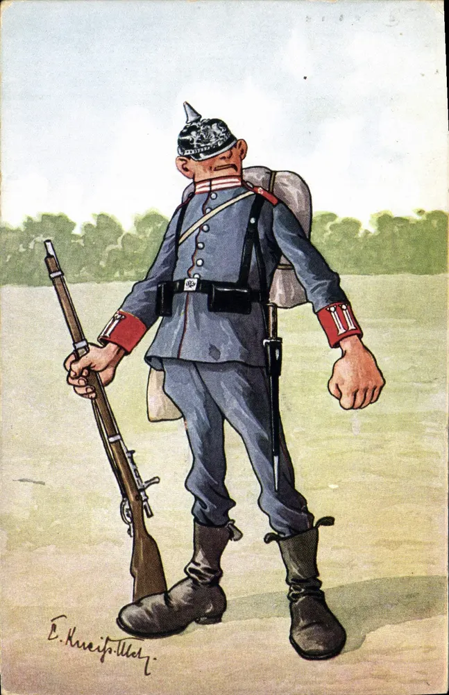 Soldado alemão — caricatura — E. Kneitz-Weilz - Frente