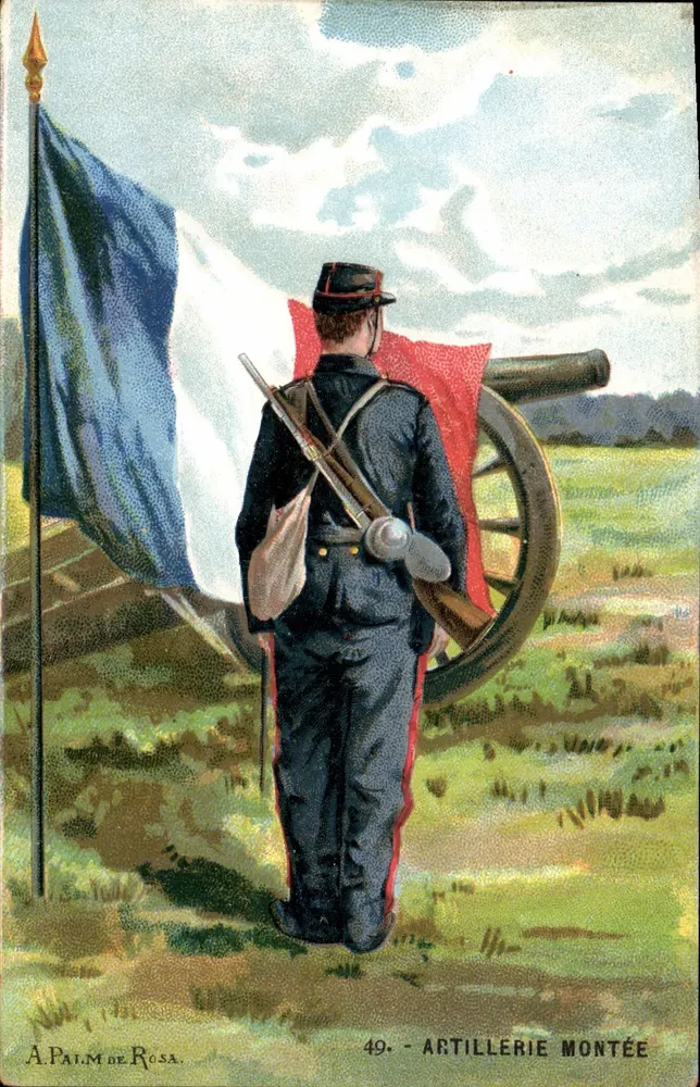 Gefechtsartillerie — französischer Soldat neben einem Kanon — A. Palm de Rosa, Nr. 49 - Vorderseite