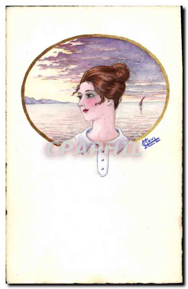 Junge Frau am Meer — Illustration signiert von Mauvi — Verlag nicht sichtbar - Vorderseite