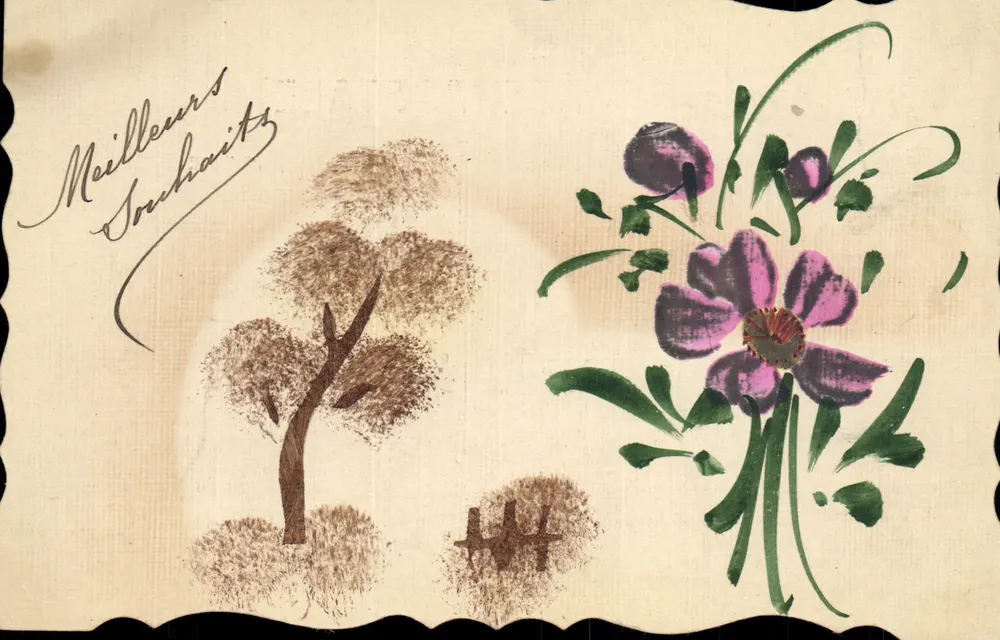 Blumen und Baum — Beste Grüße — Ansichtskarte - Vorderseite