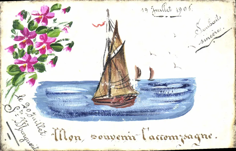 Segelboot und Blumen — Illustration — S. Marguerite - Vorderseite