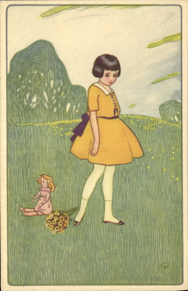 Mädchen mit Puppe — Garten-Szene — italienische Ausgabe - Vorderseite